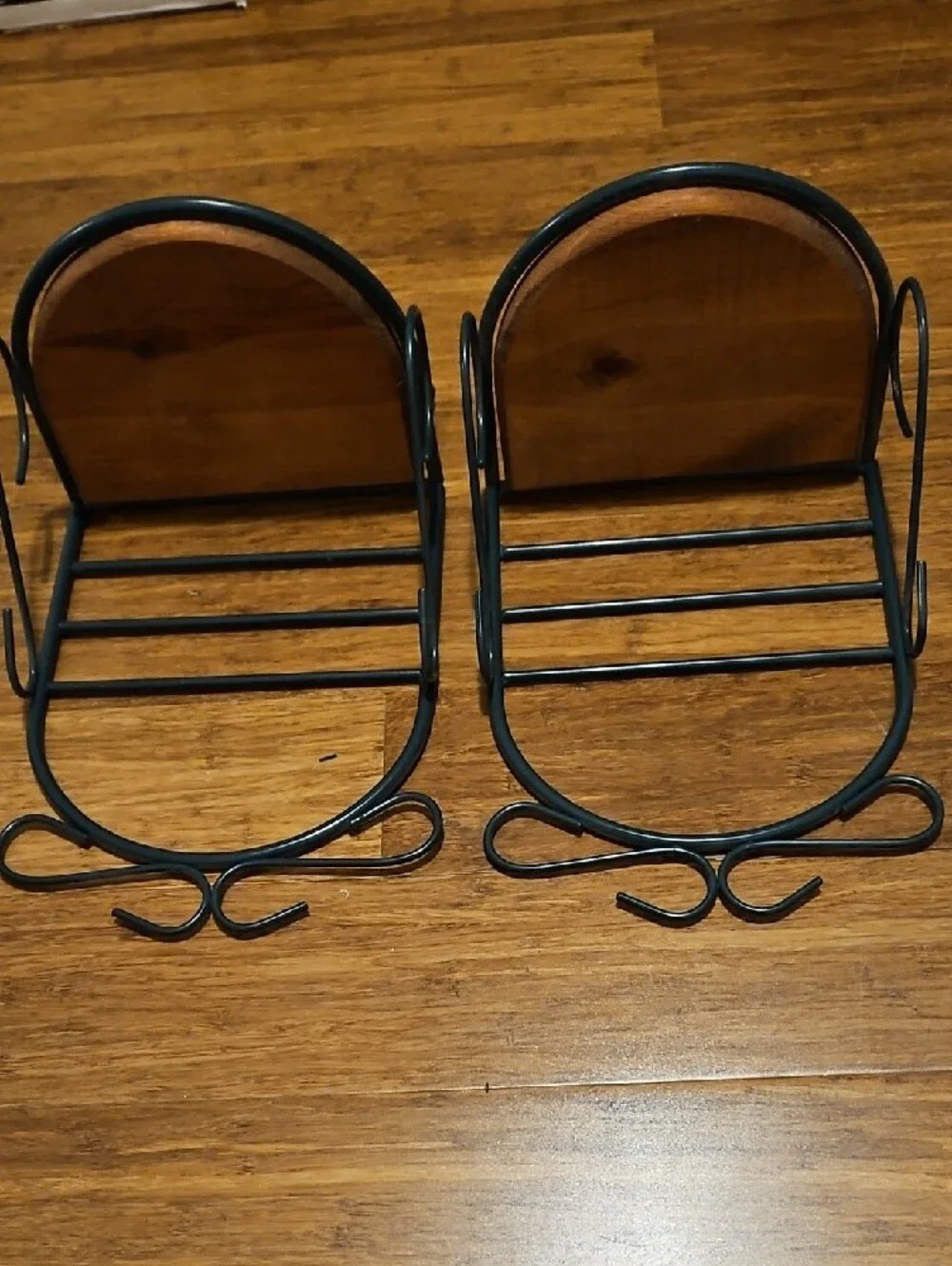 Green Metal Wall Shelf Pair with Wood Accent